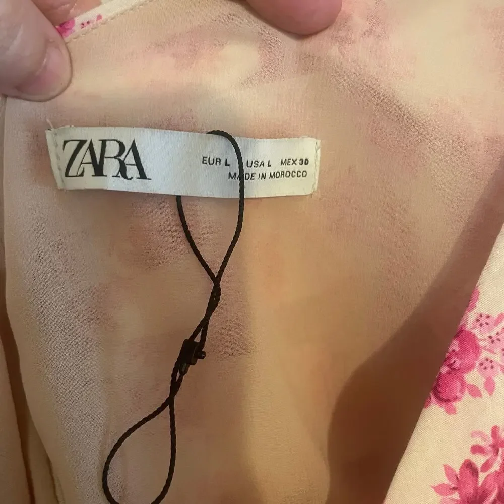 Zara Pink Floral Off The Shoulder Bardot Top Size Large - Picture 5 of 13